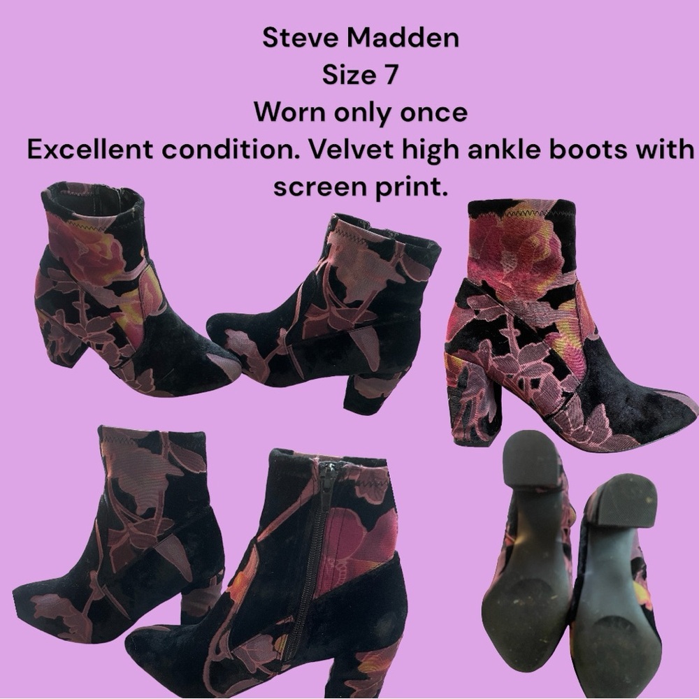 Steve Madden velvet high ankle boots. Size 7 worn only once.
